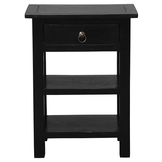 Solid Mahogany 1 Drawer Lamp Table - Black