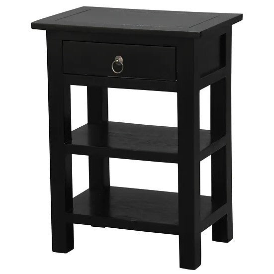 Solid Mahogany 1 Drawer Lamp Table - Black