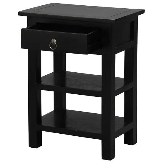 Solid Mahogany 1 Drawer Lamp Table - Black