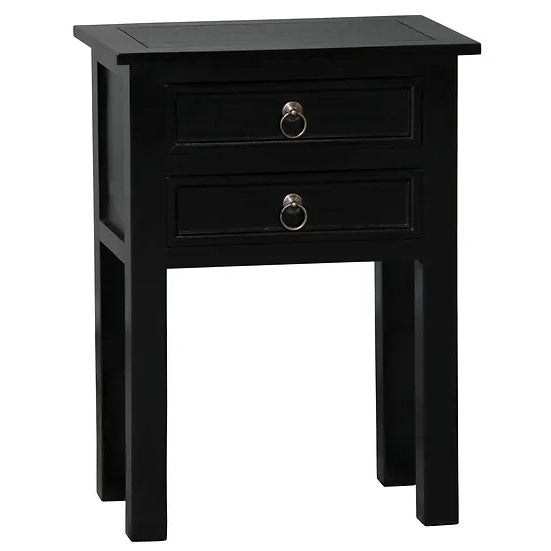 Solid Mahogany 2 Drawer Lamp Table - Black