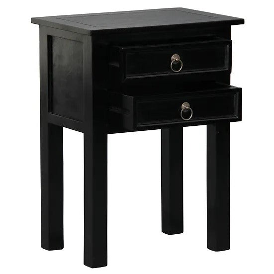 Solid Mahogany 2 Drawer Lamp Table - Black