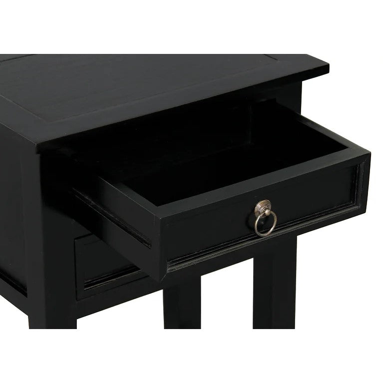 Solid Mahogany 2 Drawer Lamp Table - Black