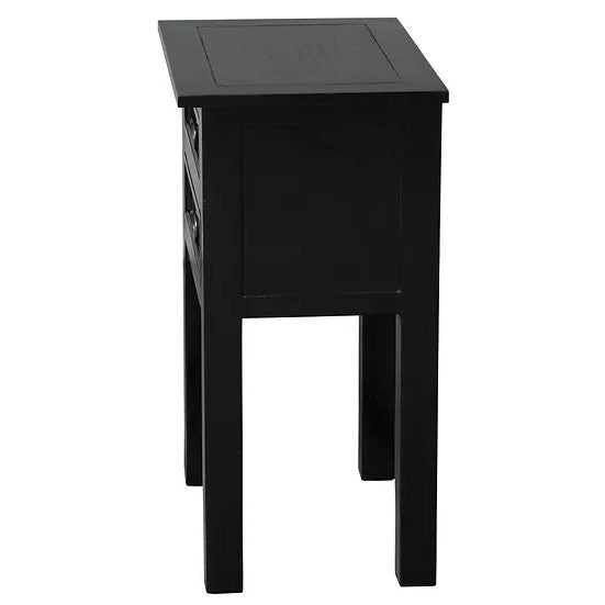 Solid Mahogany 2 Drawer Lamp Table - Black