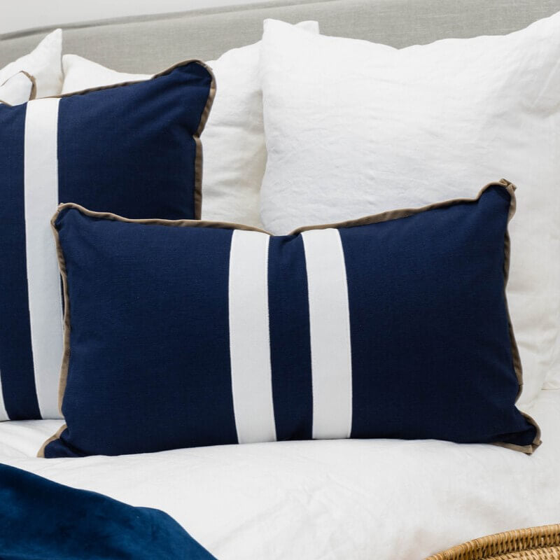 Sorrento Striped 35x60cm Rectangle Cushion Cover - White on Navy