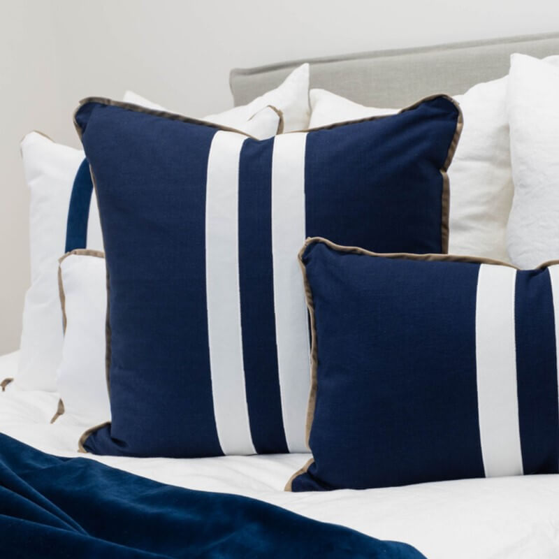 Sorrento Striped 55x55cm Square Cushion Cover - White on Navy