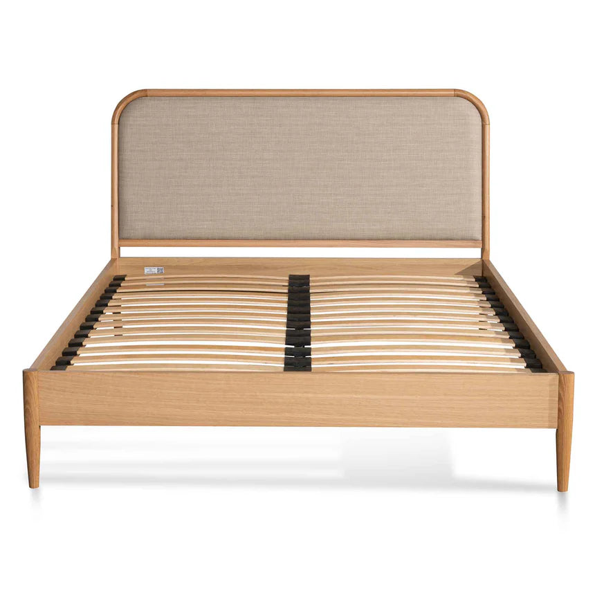 Spacious Wooden Queen-Sized Bed - Beige