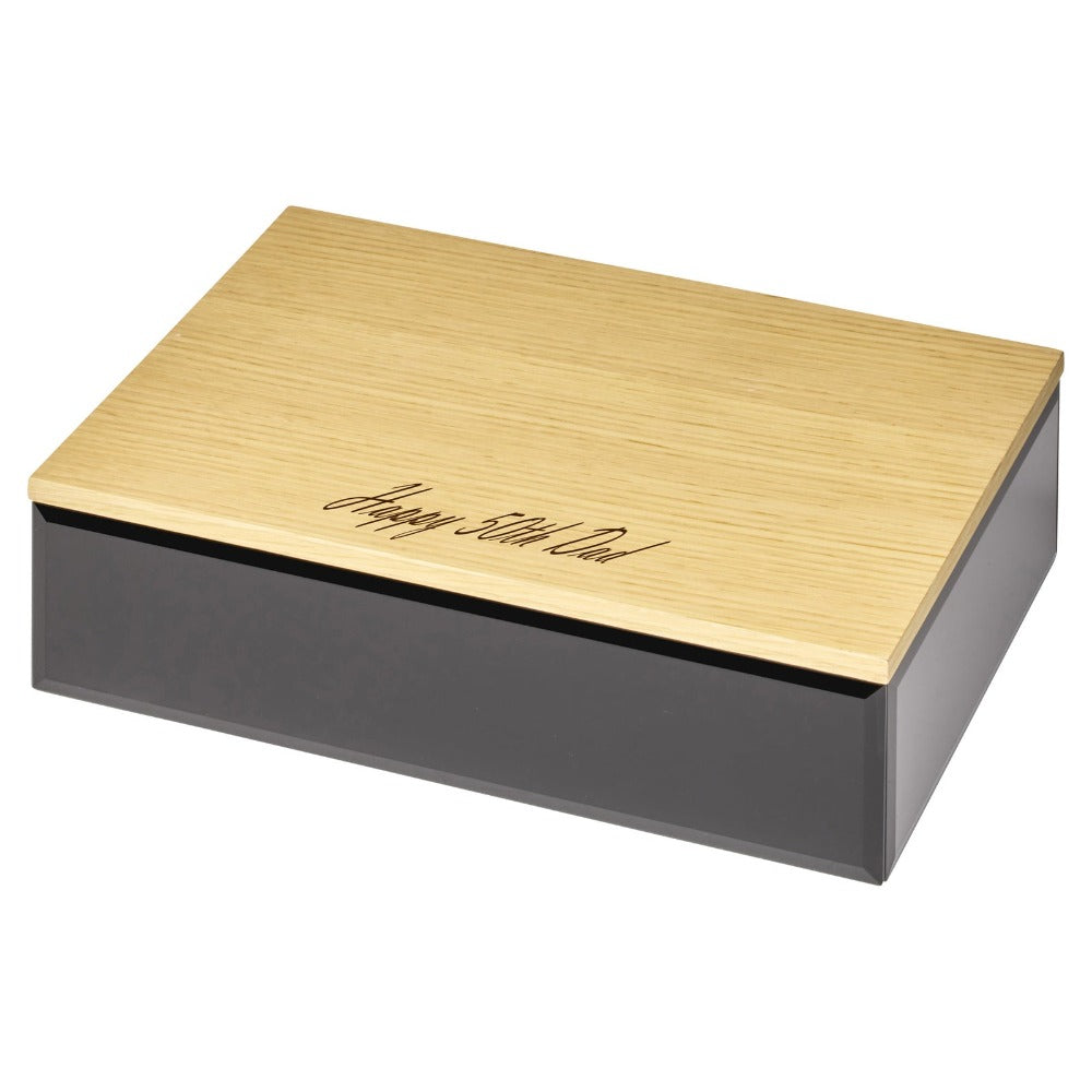 Personalised Spacious and Sophisticated Large Wooden Cufflink Box -Black