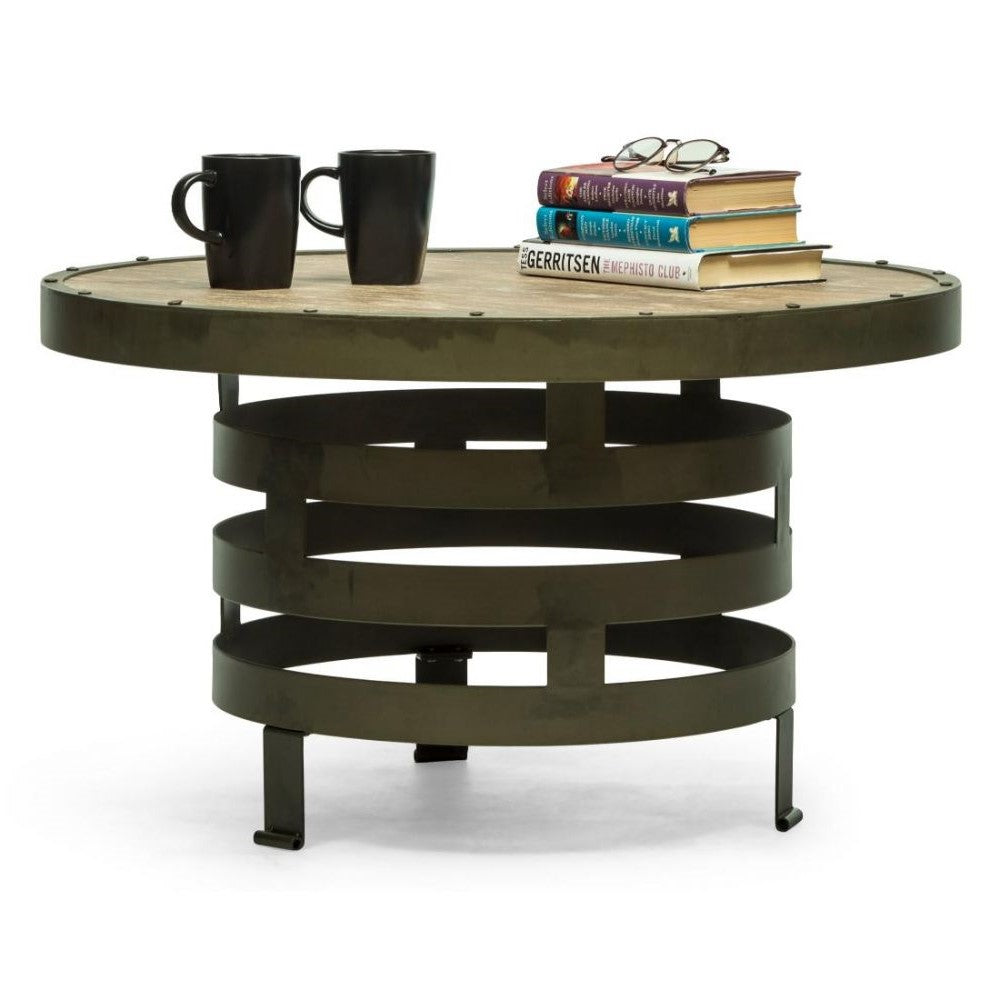 Spiral Body Wooden Top Iron Round Coffee Table