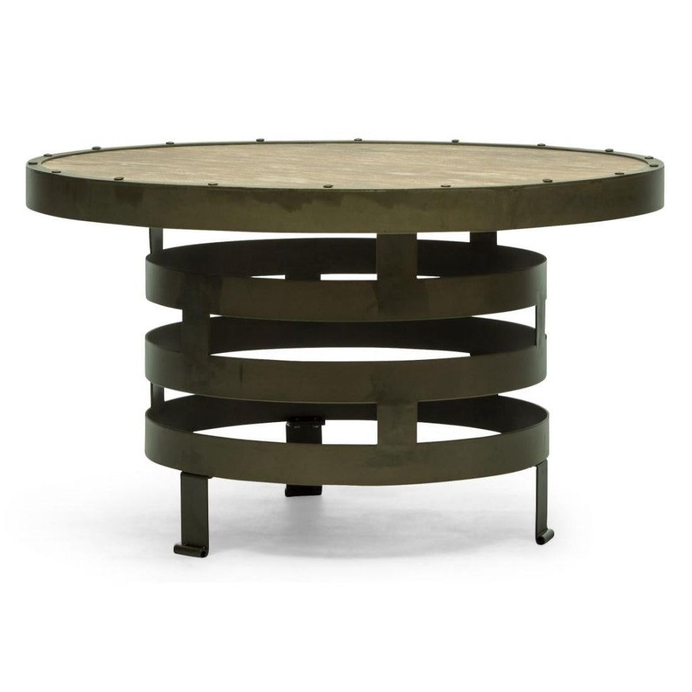 Spiral Body Wooden Top Iron Round Coffee Table