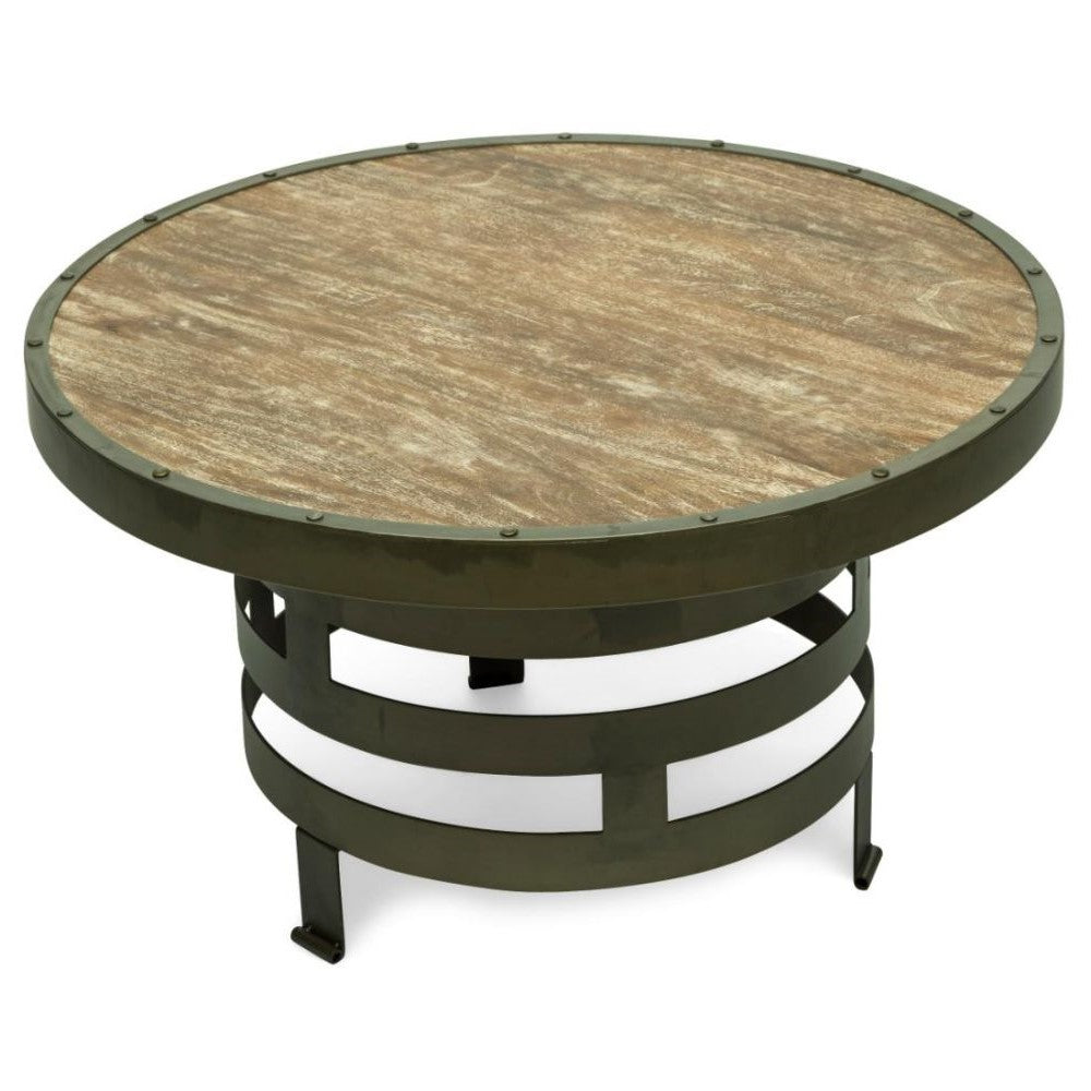 Spiral Body Wooden Top Iron Round Coffee Table