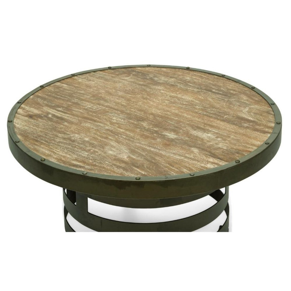 Spiral Body Wooden Top Iron Round Coffee Table