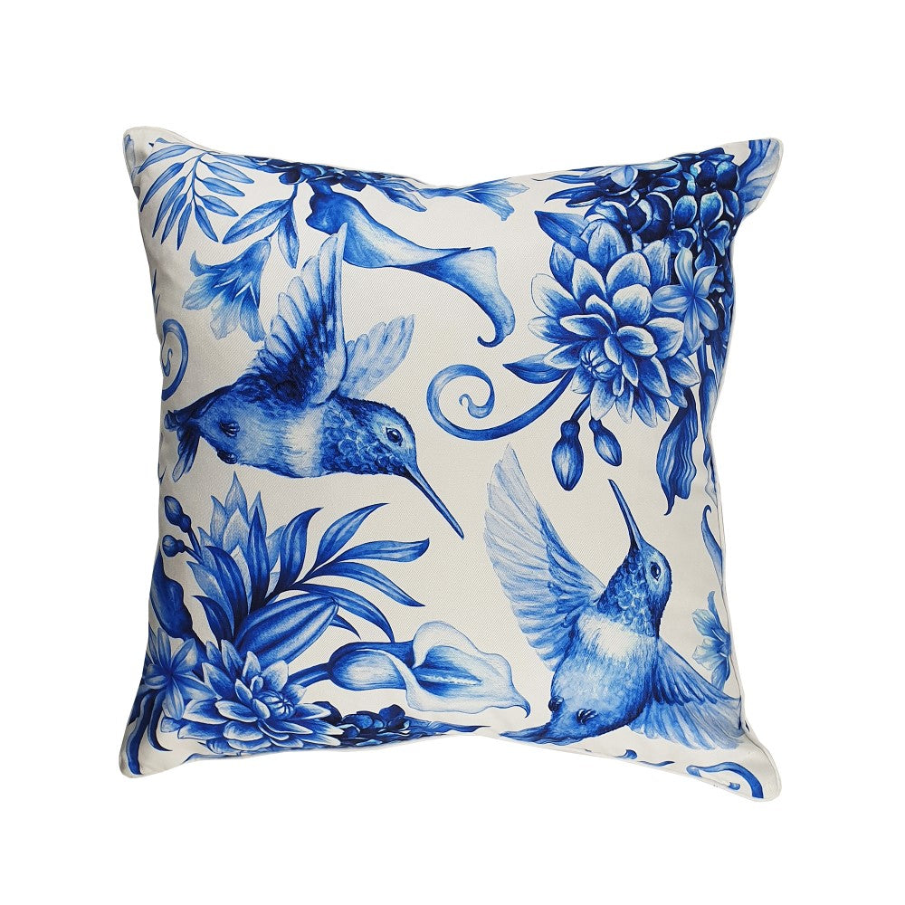 Humming Birds Cushion With Recycled Inserts 45 X 45cms Light Blue