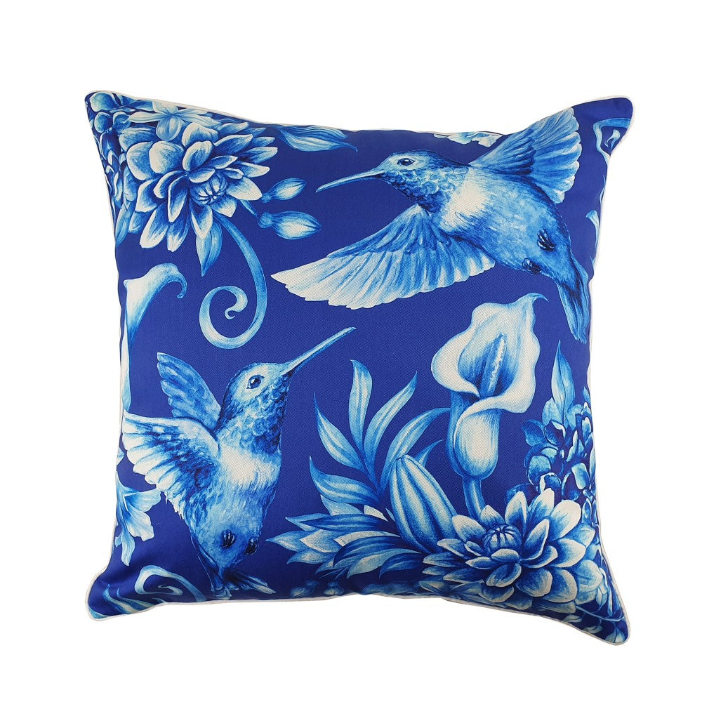 Humming Birds Cushion With Recycled Insert 45 X 45cms Dark Blue