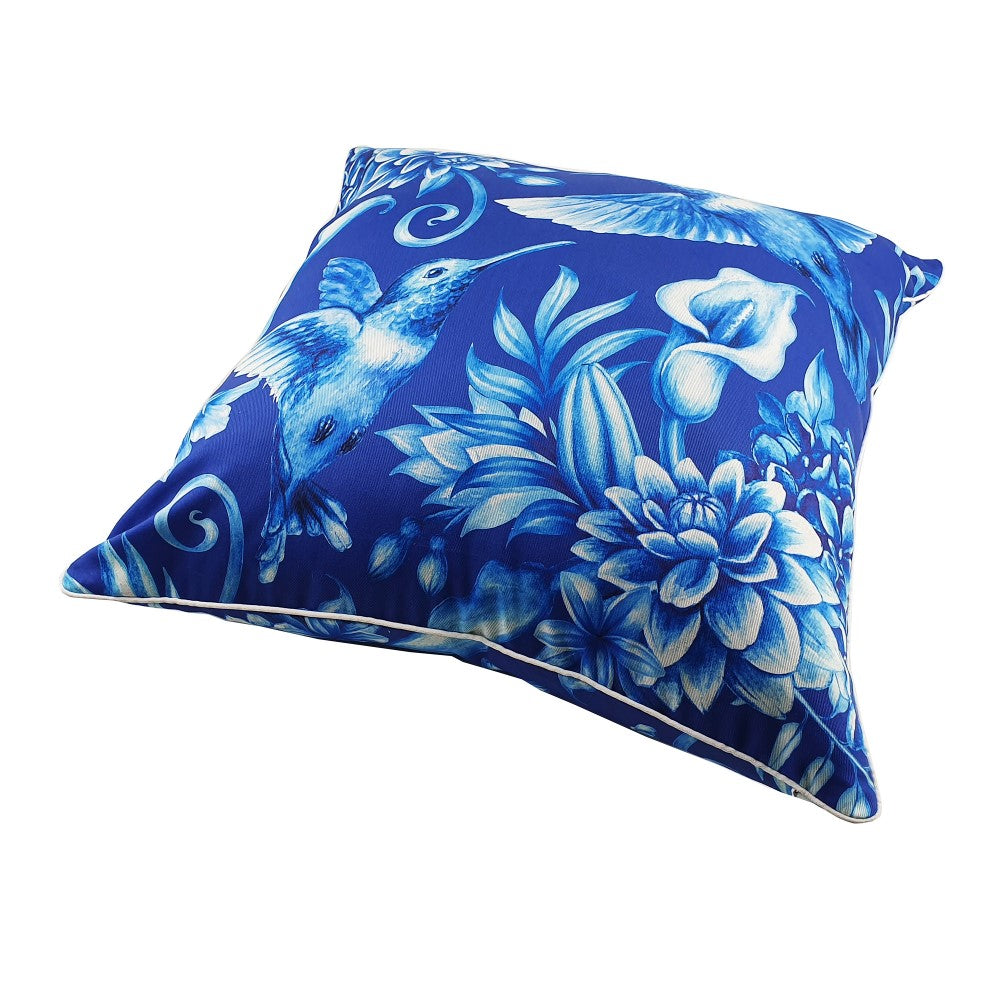 Humming Birds Cushion With Recycled Insert 45 X 45cms Dark Blue