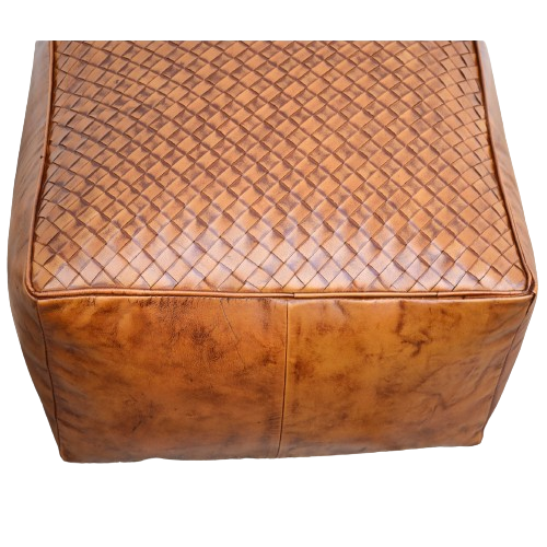 Square Latticed Leather Ottoman