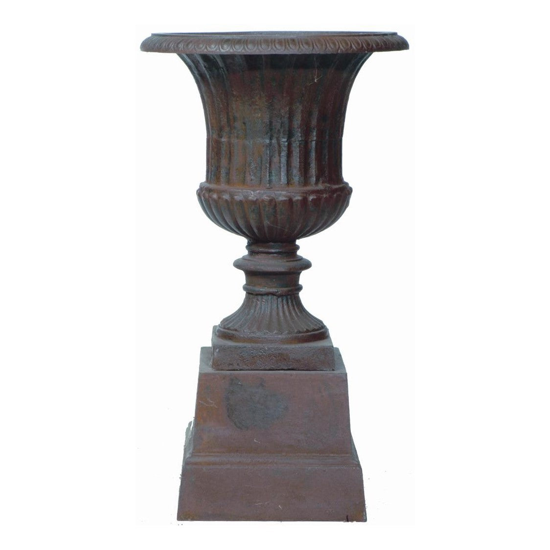 Stately Iron Cylindrical Urn on Pedestal 100cms - Antique Rust