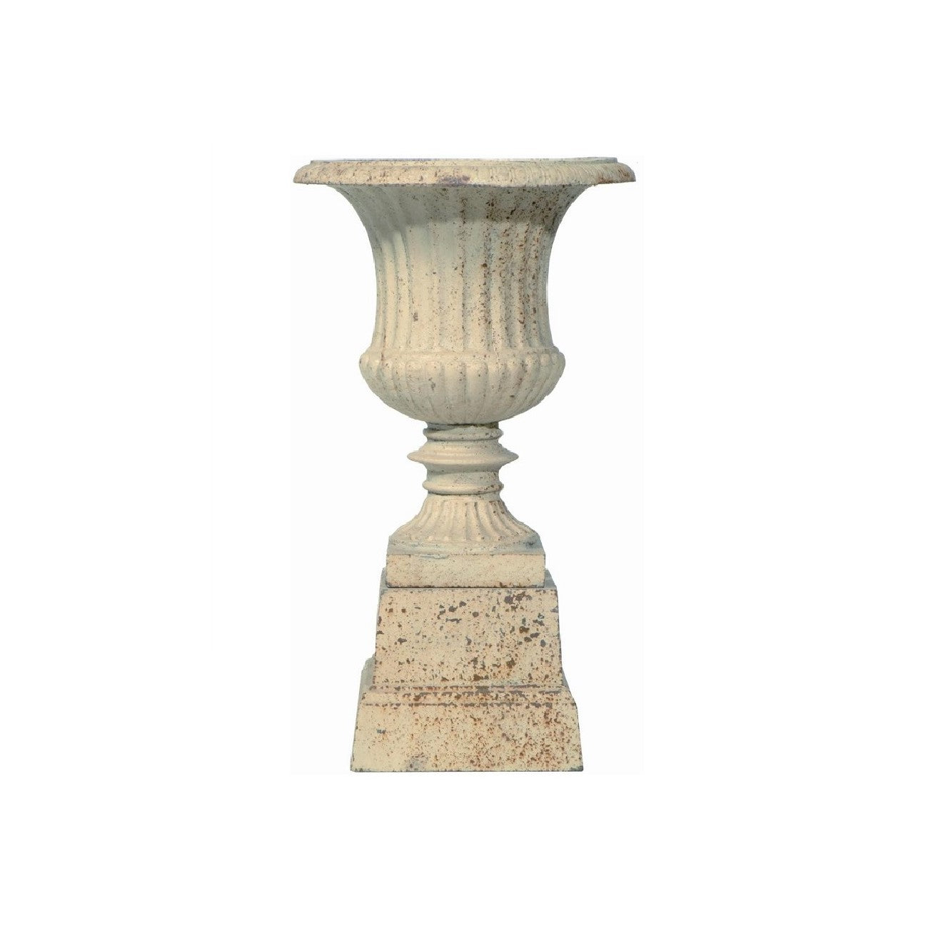 Stately Iron Cylindrical Urn on Pedestal 38cms - Antique White