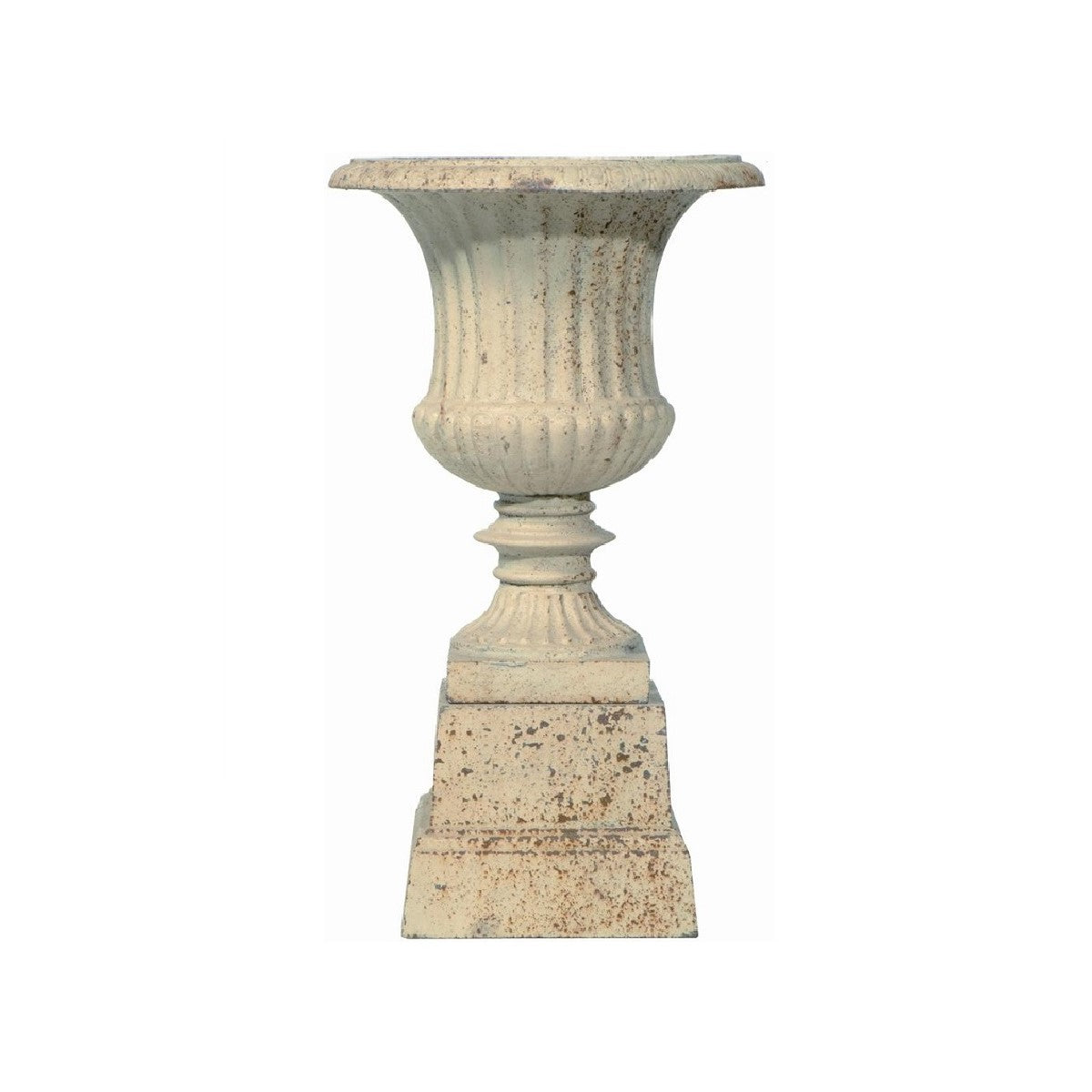 Stately Iron Cylindrical Urn on Pedestal 50cms - Antique White