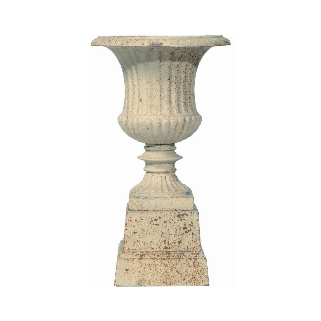 Stately Iron Cylindrical Urn on Pedestal 68cms - Antique White