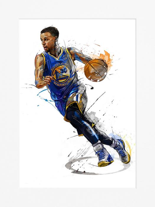 Steph Curry Dribble Mounted Print Wall Decor - 40x50cms