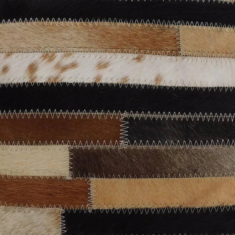 Striped Pattern Cowhide Patched Cushion Cover 40 x 40cms