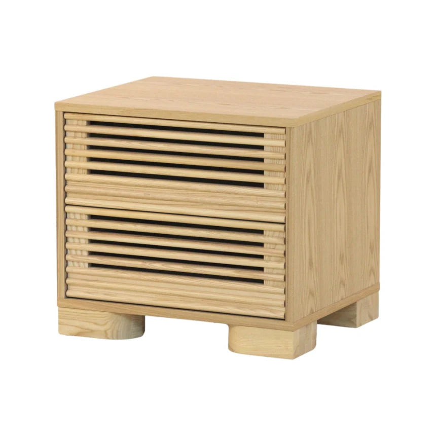 Striped Wooden Bedside Table - Natural