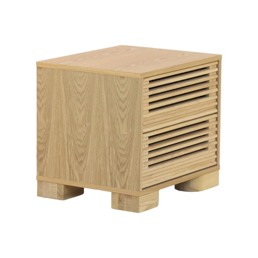 Striped Wooden Bedside Table - Natural