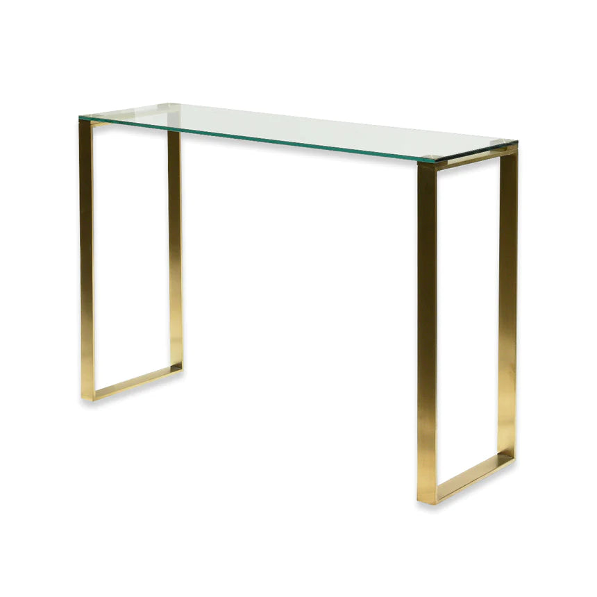 Stunning Glass Gold Stand Console Table 120cms