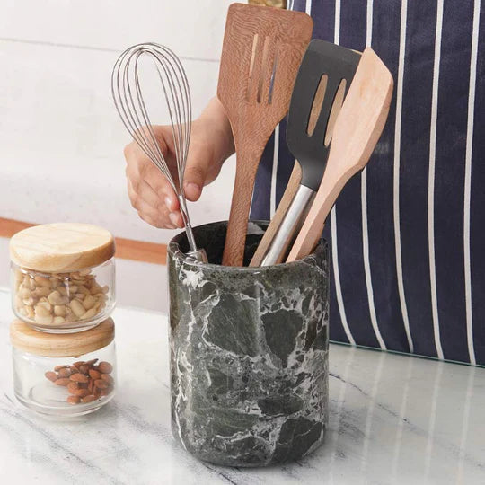 Sturdy Marble Utensil Holder - Black