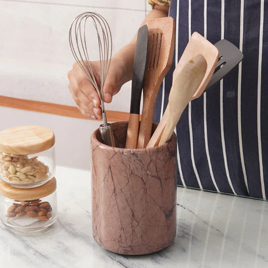 Sturdy Marble Utensil Holder - Brown