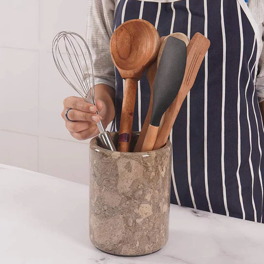 Sturdy Marble Utensil Holder - Grey