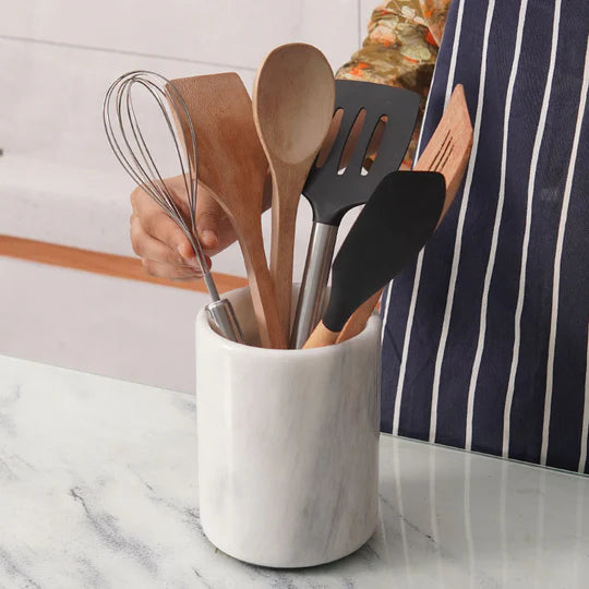 Sturdy Marble Utensil Holder - White