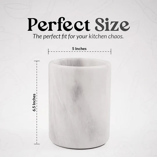 Sturdy Marble Utensil Holder - White