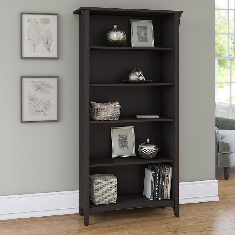 Stylish Engineered Wood 5-Shelf Hutch Bookcase Black