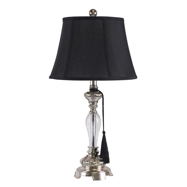 Stylish Felicienne Bedside Silver Lamp with Black Shade - 66cm