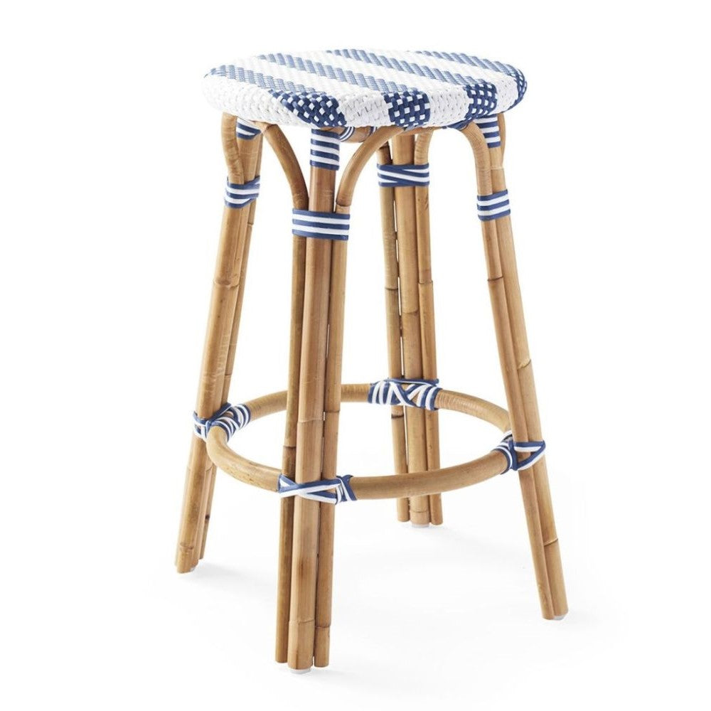 Stylish Kitchen Counter Bar Stool 66cm - Striped Navy Blue