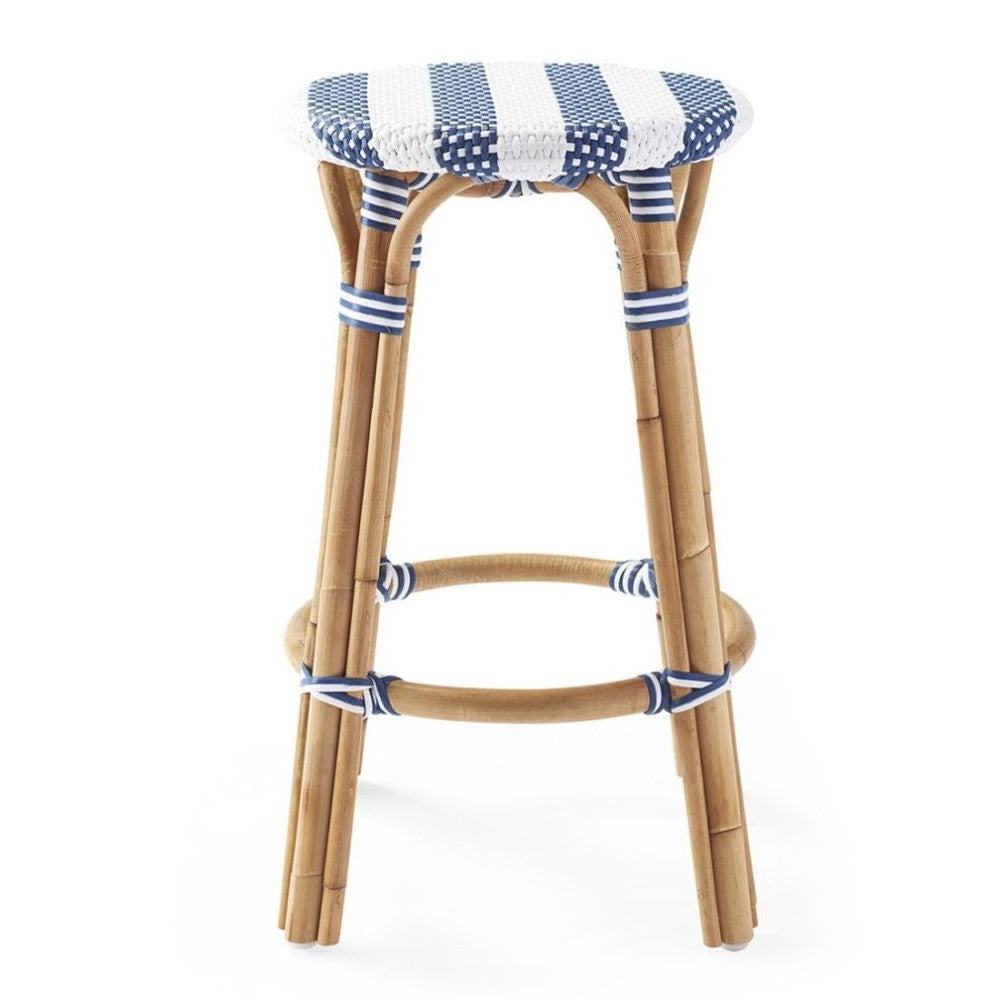 Stylish Kitchen Counter Bar Stool 66cm - Striped Navy Blue