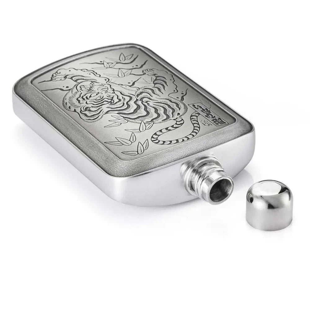 Stylish Limited Edition Tiger Pewter Hip Flask 150 ML