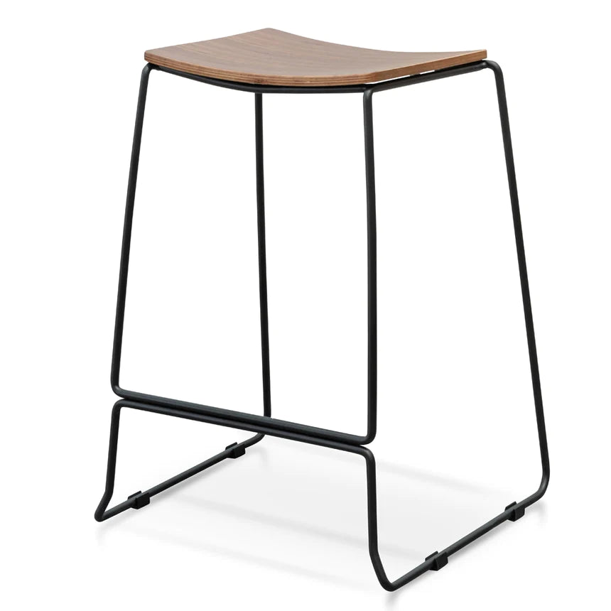 Stylish Metal Bar Stool - Walnut & Black