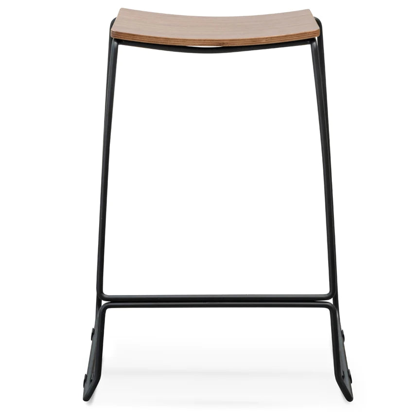 Stylish Metal Bar Stool - Walnut & Black