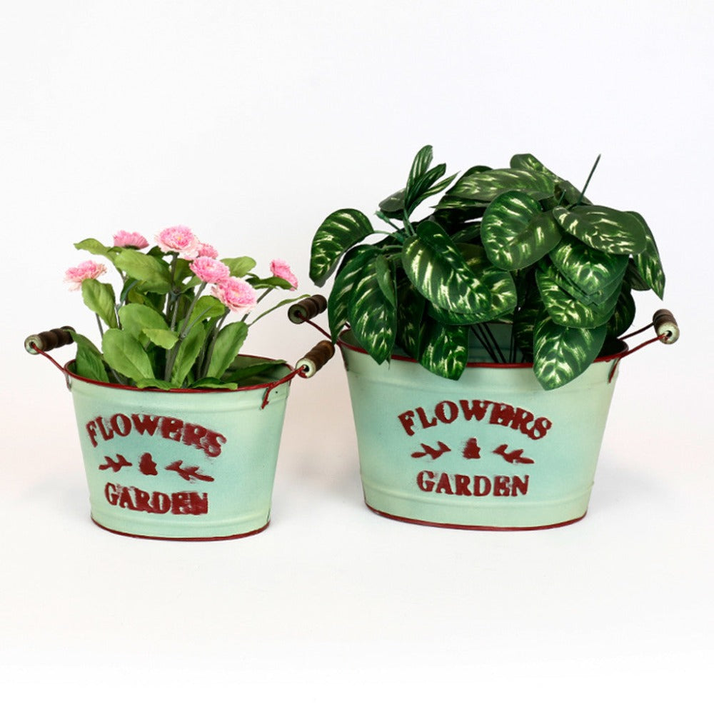 Stylish Set of 2 Oval Metal Planters