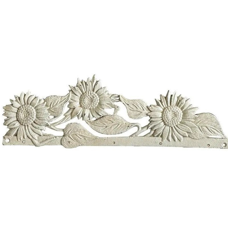 Sunflowers Cast Iron Wall Hanging 5 Hooks - Antique White