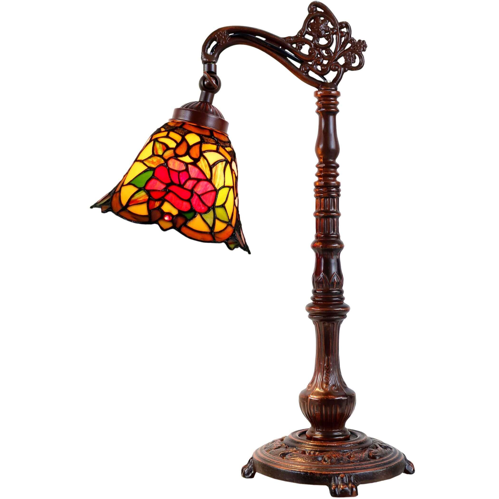 Red Roses Downbridge Tiffany Stained Glass Table Lamp