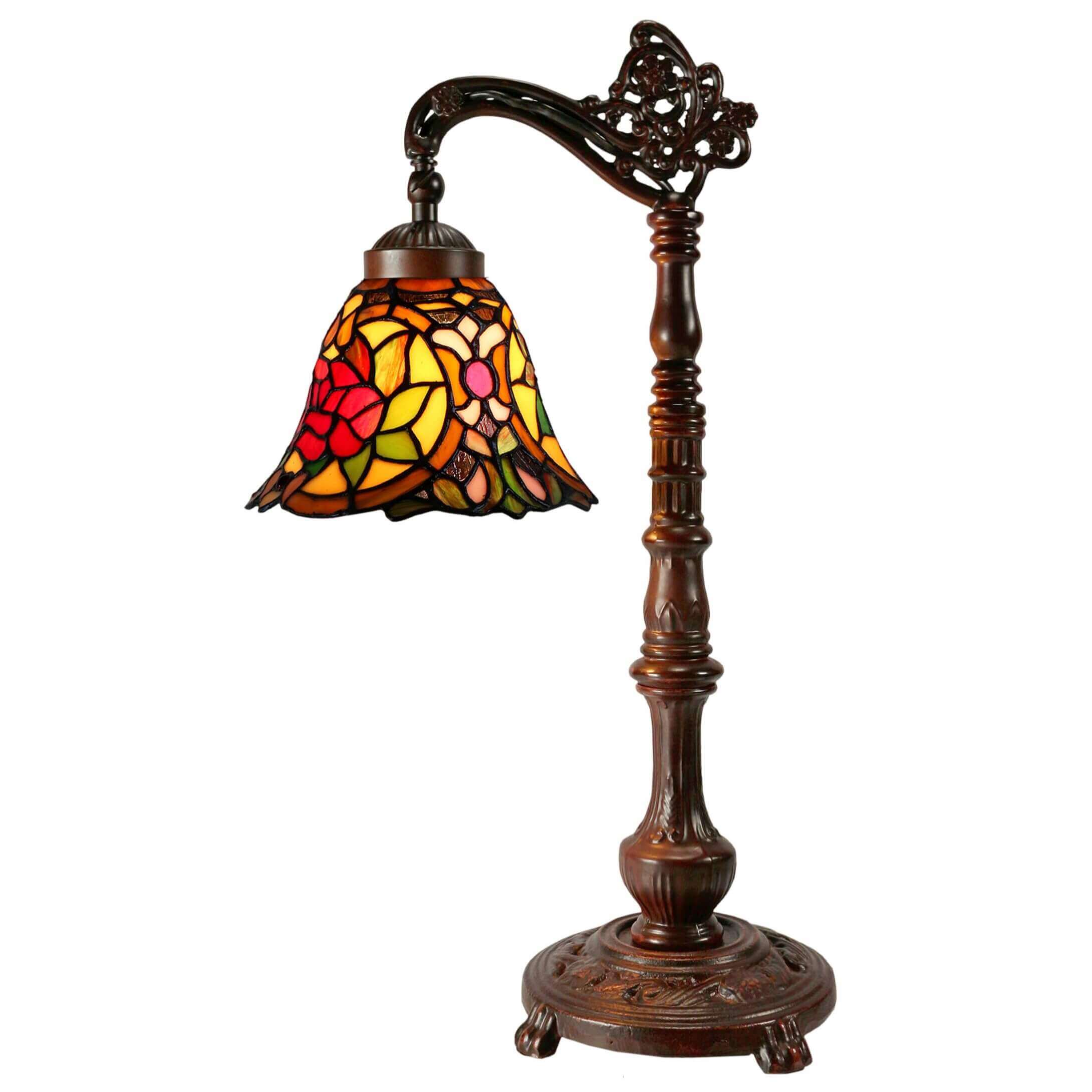 Red Roses Downbridge Tiffany Stained Glass Table Lamp