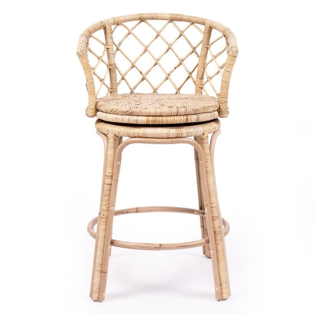 Swivel Rattan Wooden Kitchen Bar Stool - Natural