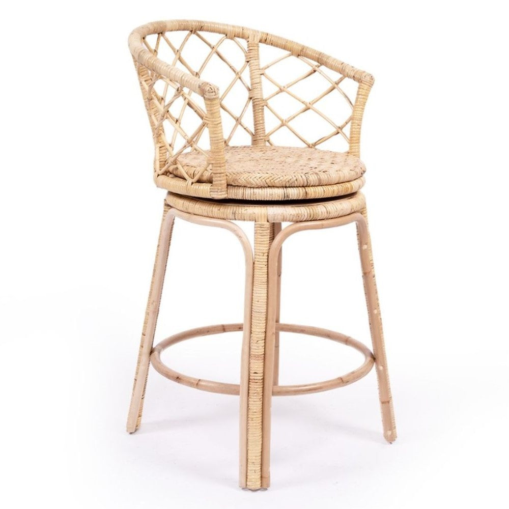 Swivel Rattan Wooden Kitchen Bar Stool - Natural