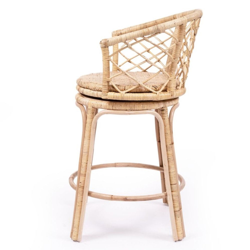 Swivel Rattan Wooden Kitchen Bar Stool - Natural