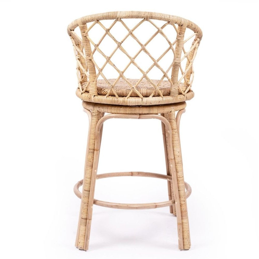 Swivel Rattan Wooden Kitchen Bar Stool - Natural