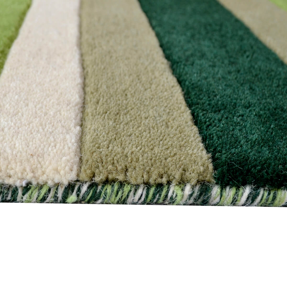 Symphony Stripes Handmade Woollen Rug - Green - Floor Runner