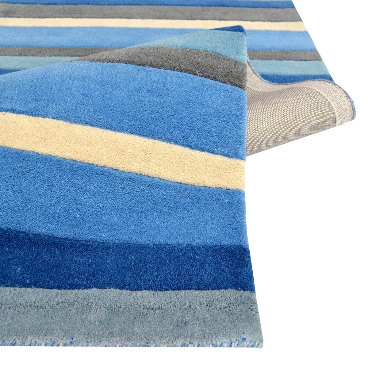 Symphony Stripes Handmade Woollen Rug - Blue - Floor Runner